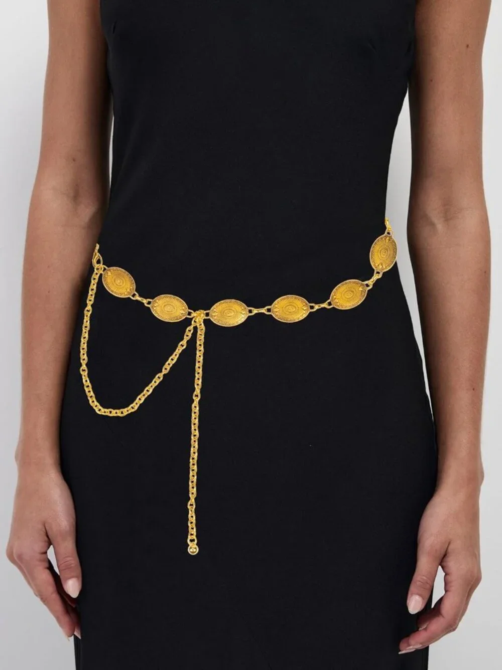 Women's Solid Golden Metal Belt Concho Belt Cowgirl Boho Vintage Chain Belt